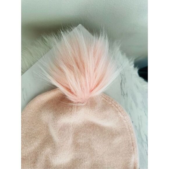 Nordstrom Faux Fur Cashmere Pompom Beanie, Pink, 100% Cashmere, NWT - Picture 7 of 9
